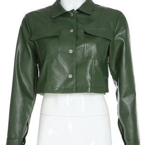 Olive green faux leather Crop jacket